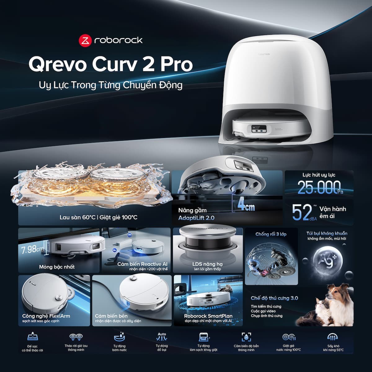 Các tính năng nổi bật Robot hút bụi lau nhà Roborock Qrevo Curv 2 Pro