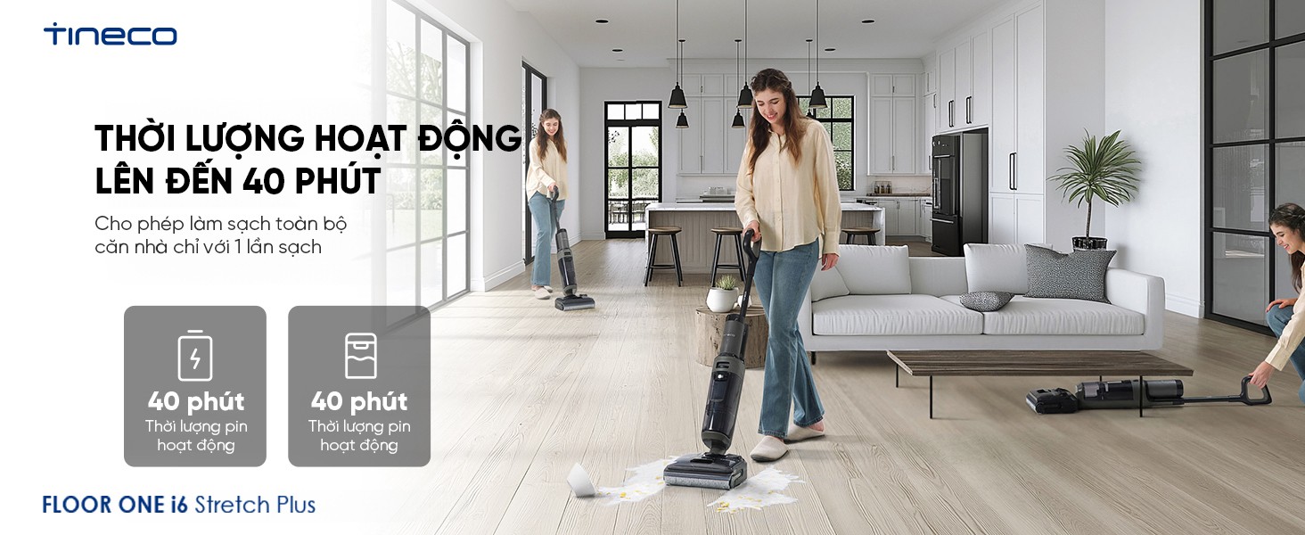 Đặc điểm nổi bật Máy hút bụi lau sàn khô ướt Tineco Floor One i6 Stretch Plus