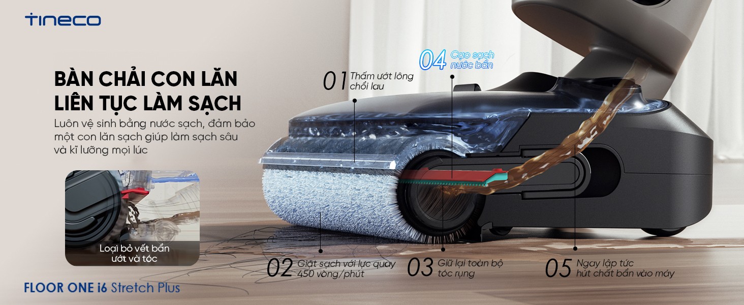 Đặc điểm nổi bật Máy hút bụi lau sàn khô ướt Tineco Floor One i6 Stretch Plus