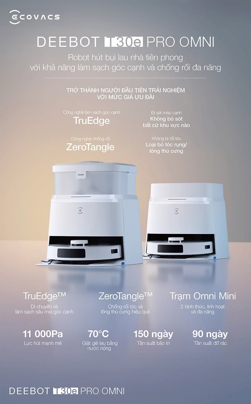 Robot hút bụi lau sàn Ecovacs Deebot T30e Pro Omni