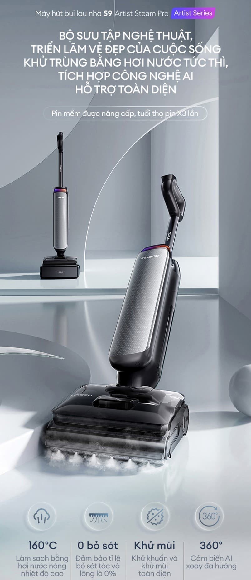 Máy hút bụi lau sàn khô ướt Tineco Floor One S9 Artist Steam Pro