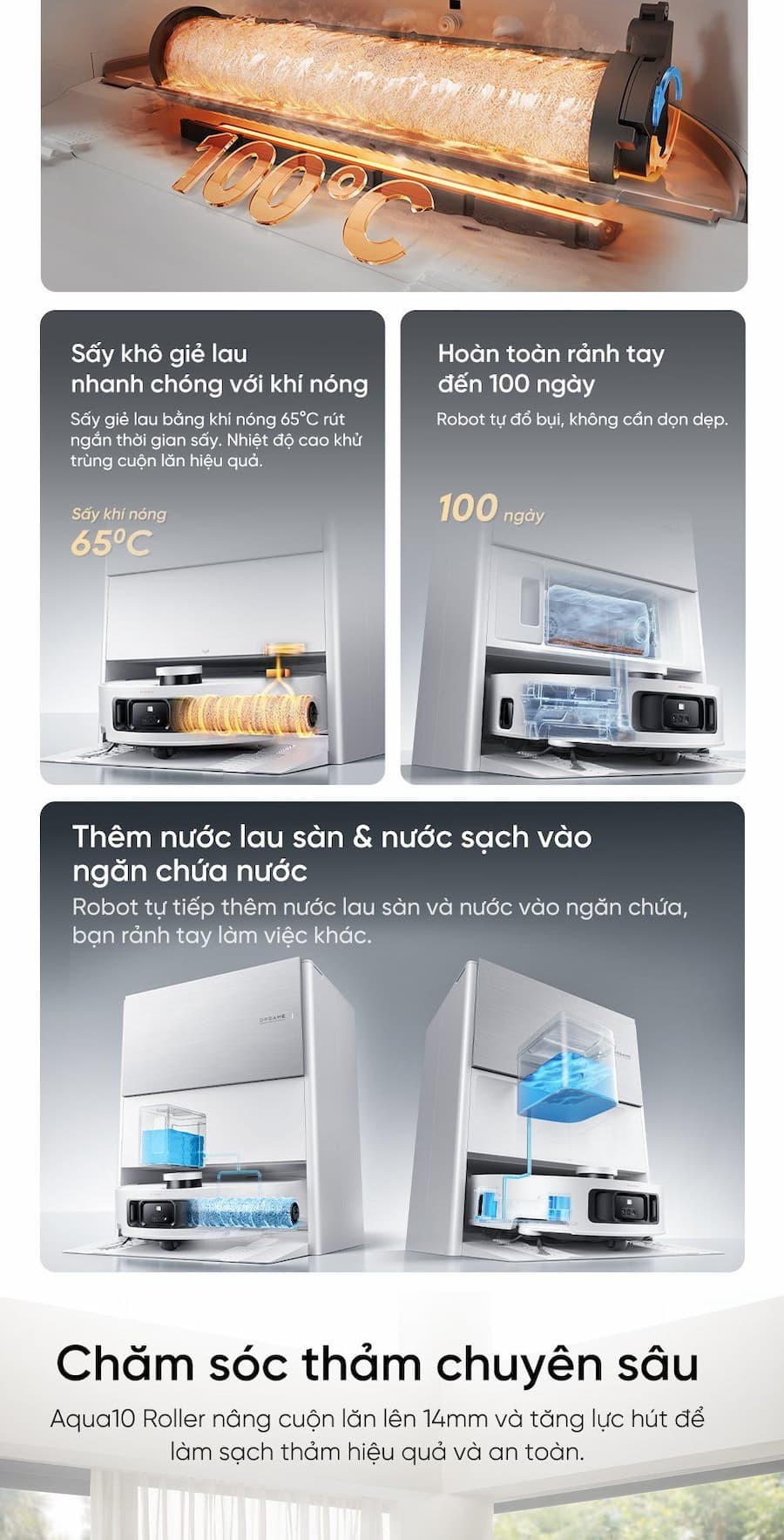 Điểm nổi bật Robot hút bụi lau sàn chuyên dụng Dreame Aqua10 Roller