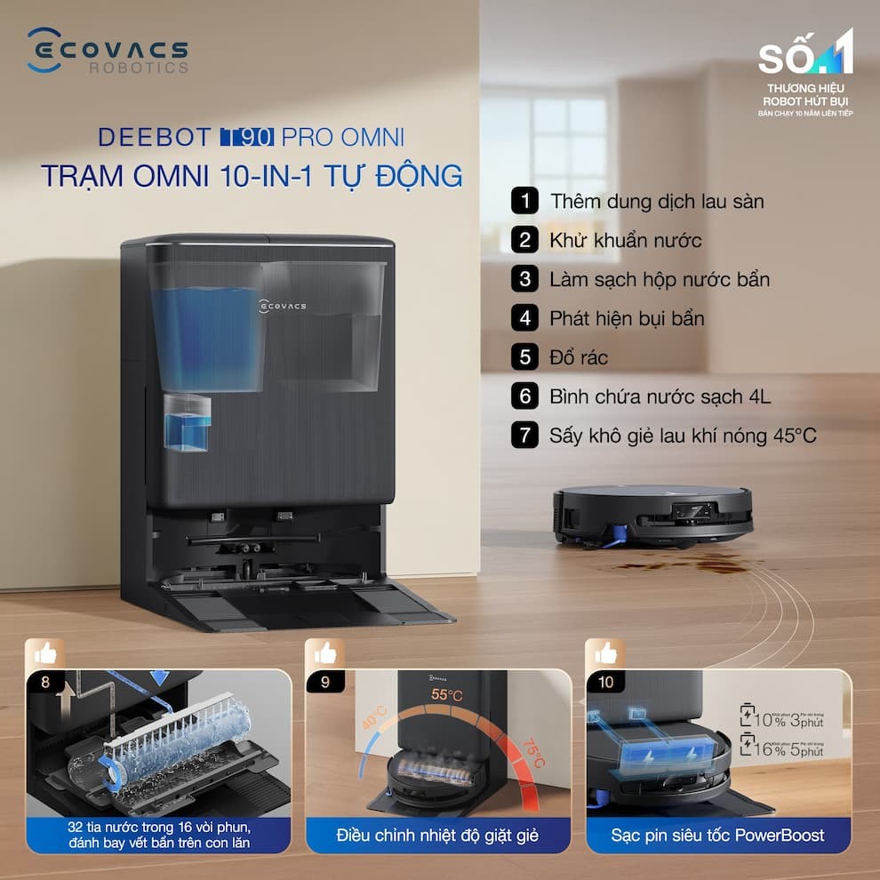 Robot hút bụi lau nhà Ecovacs DEEBOT T90 PRO OMNI 3