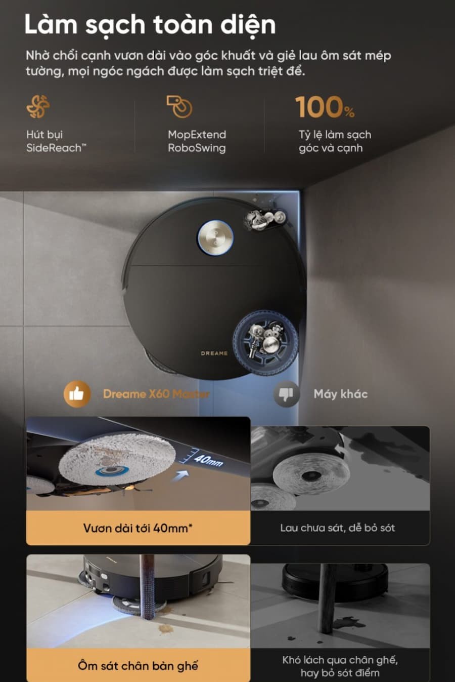 Robot hút bụi lau sàn Dreame X60 Master có gì khác biệt?