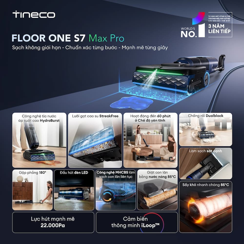 Máy hút bụi lau sàn khô ướt Tineco FLOOR ONE S7 Max Pro 2