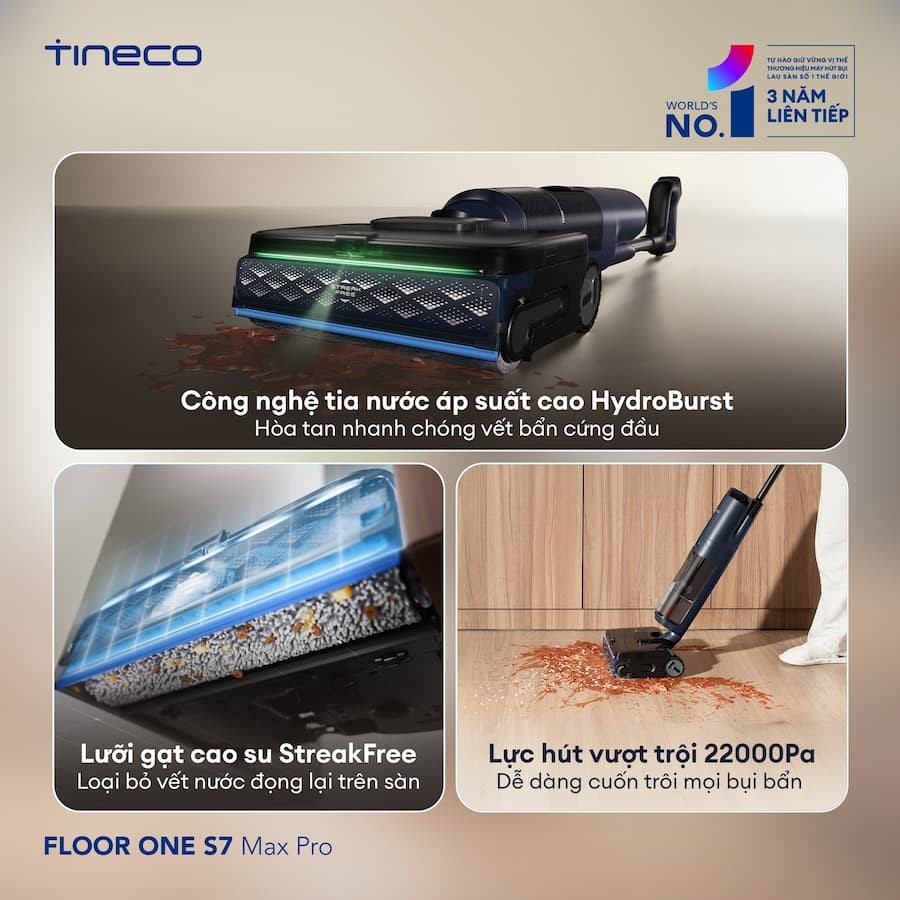 Máy hút bụi lau sàn khô ướt Tineco FLOOR ONE S7 Max Pro 3