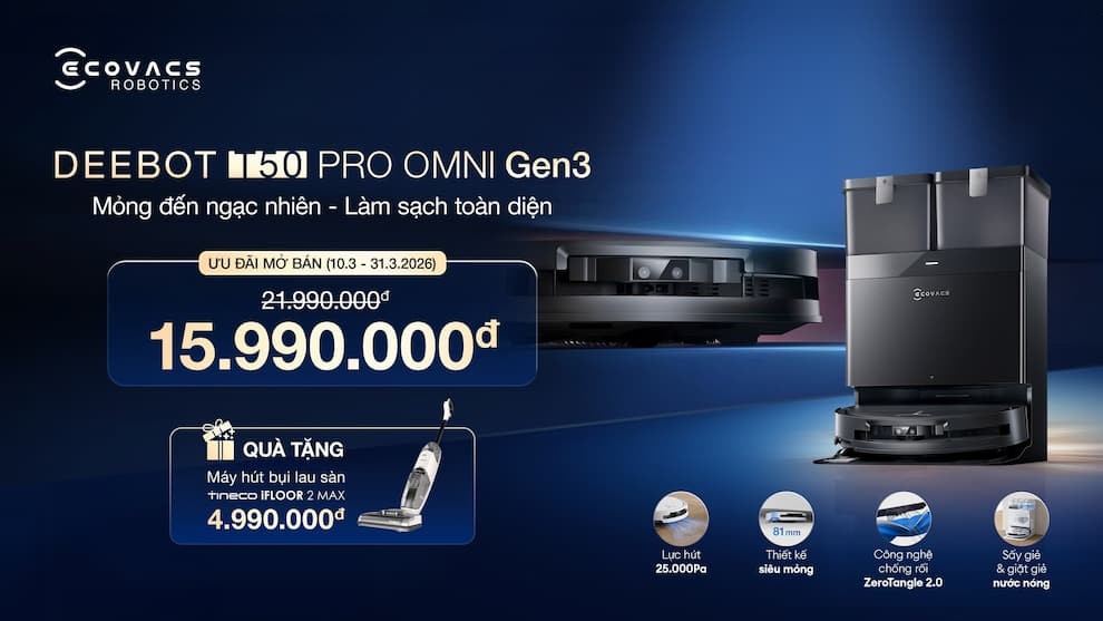 Robot hút bụi lau nhà Ecovacs DEEBOT T50 PRO OMNI Gen3 2