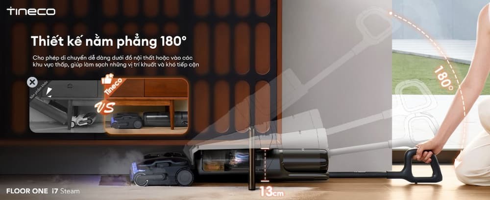 Tineco FLOOR ONE i7 Steam Thiết kế gập phẳng 180° (Stretch/Fold)