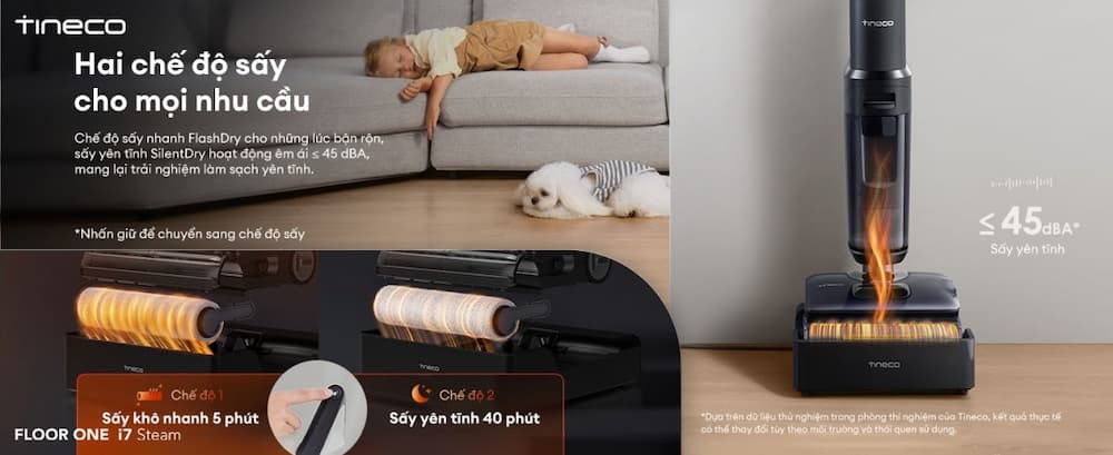 Hệ thống Tineco i7 Steam tự làm sạch và sấy khô FlashDry 5 phút
