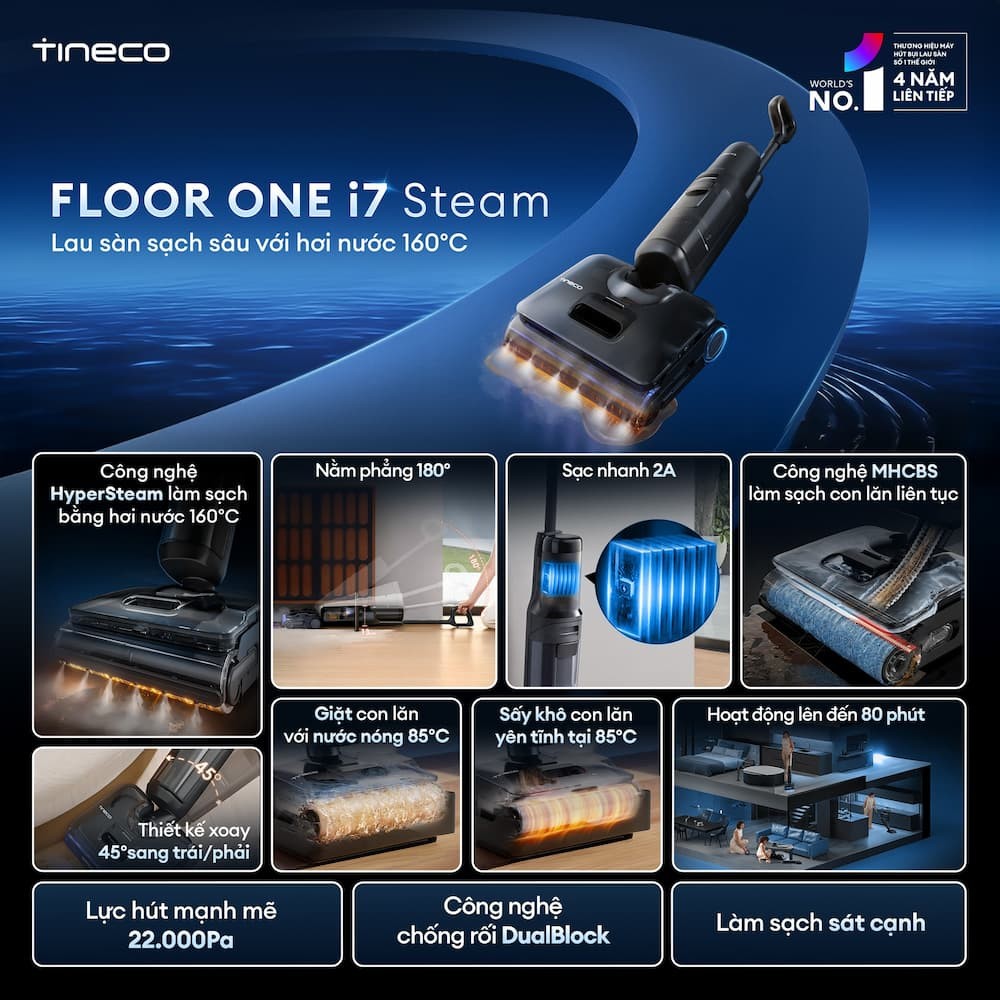 Máy hút bụi lau sàn khô ướt Tineco FLOOR ONE i7 Steam