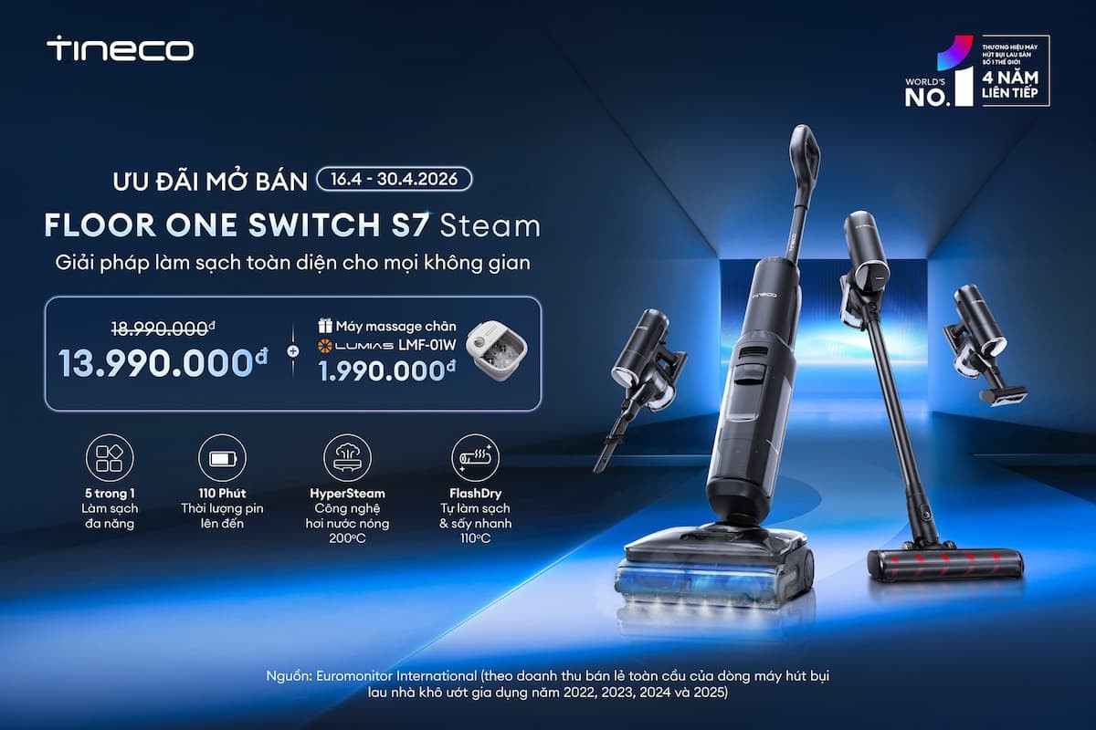 Máy hút bụi lau sàn khô ướt Tineco Floor One Switch S7 Steam 2