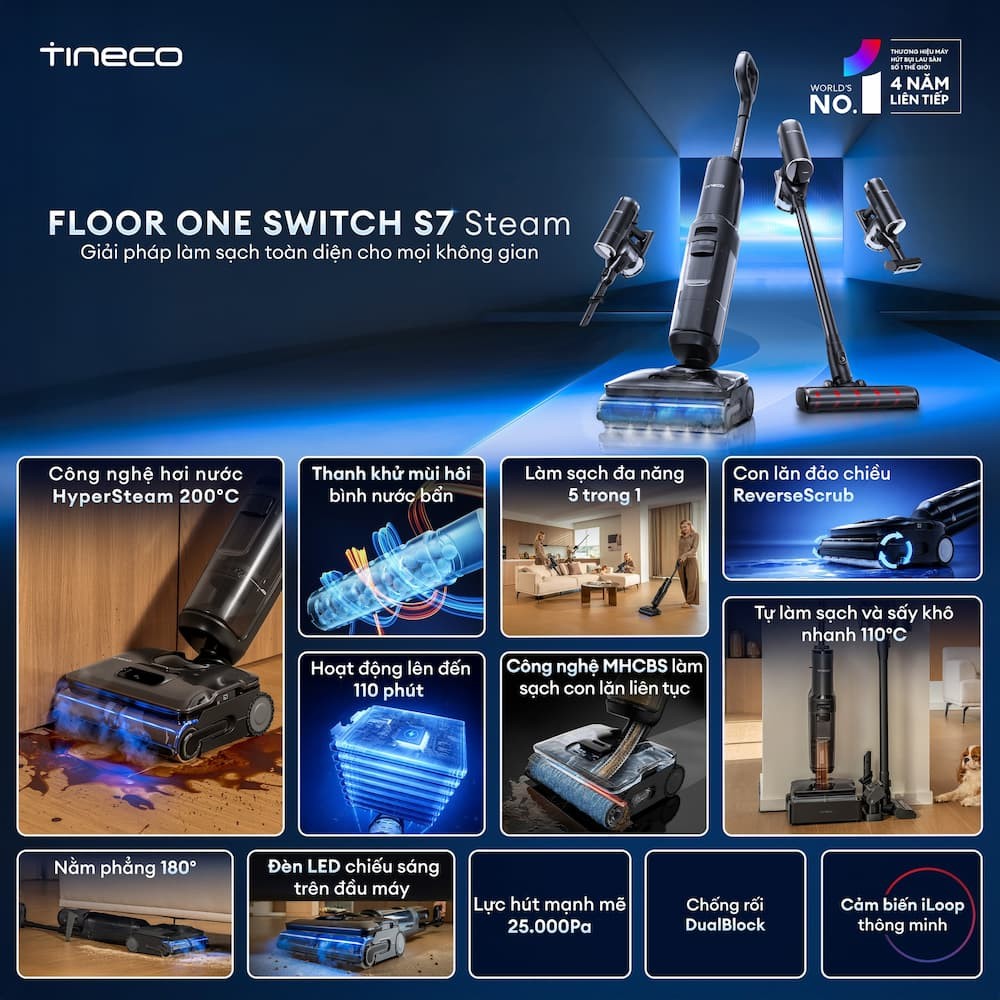 Máy hút bụi lau sàn khô ướt Tineco Floor One Switch S7 Steam 3