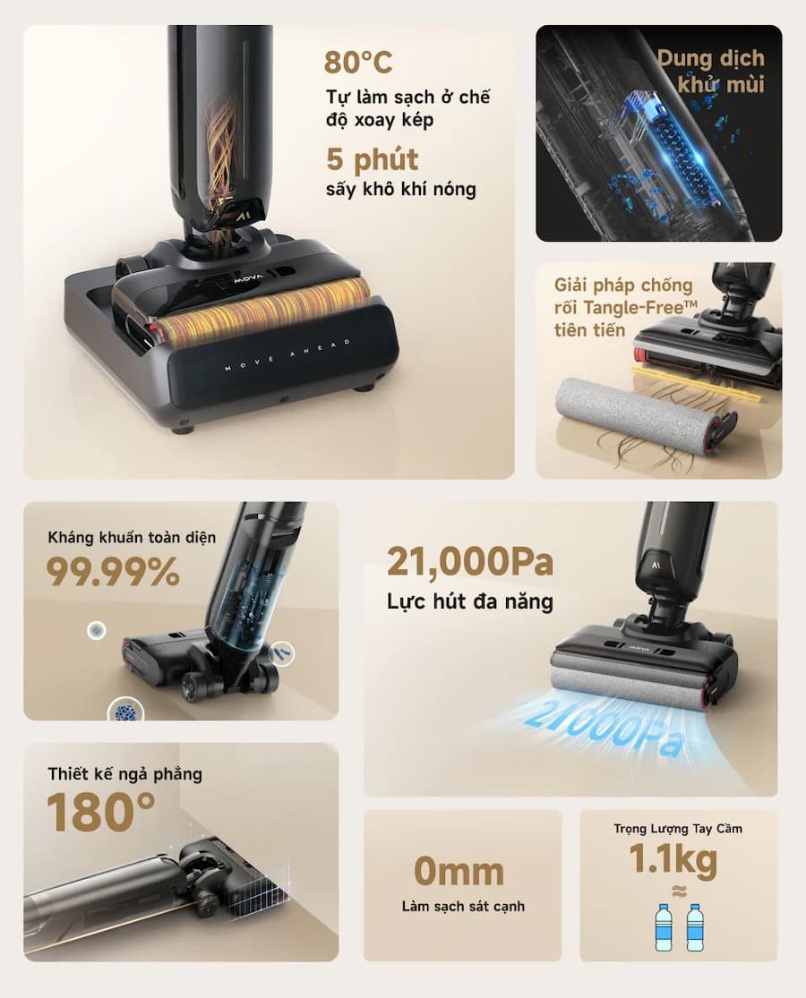 Tính năng nổi bật Máy hút bụi lau nhà khô và ướt Mova K30 Pro