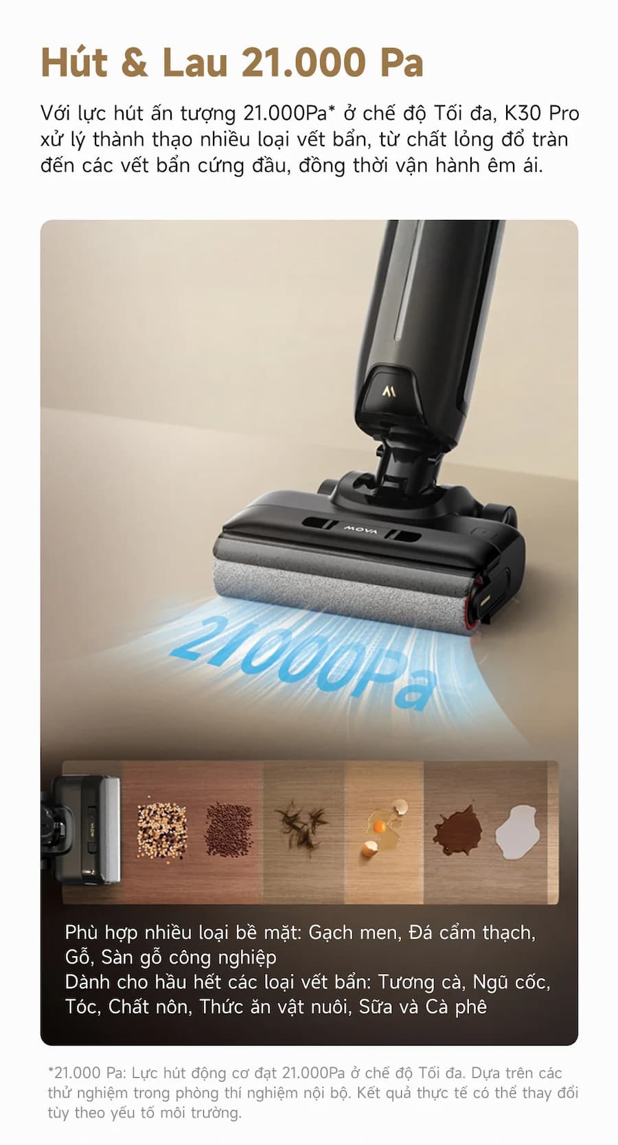 Tính năng nổi bật Máy hút bụi lau nhà khô và ướt Mova K30 Pro