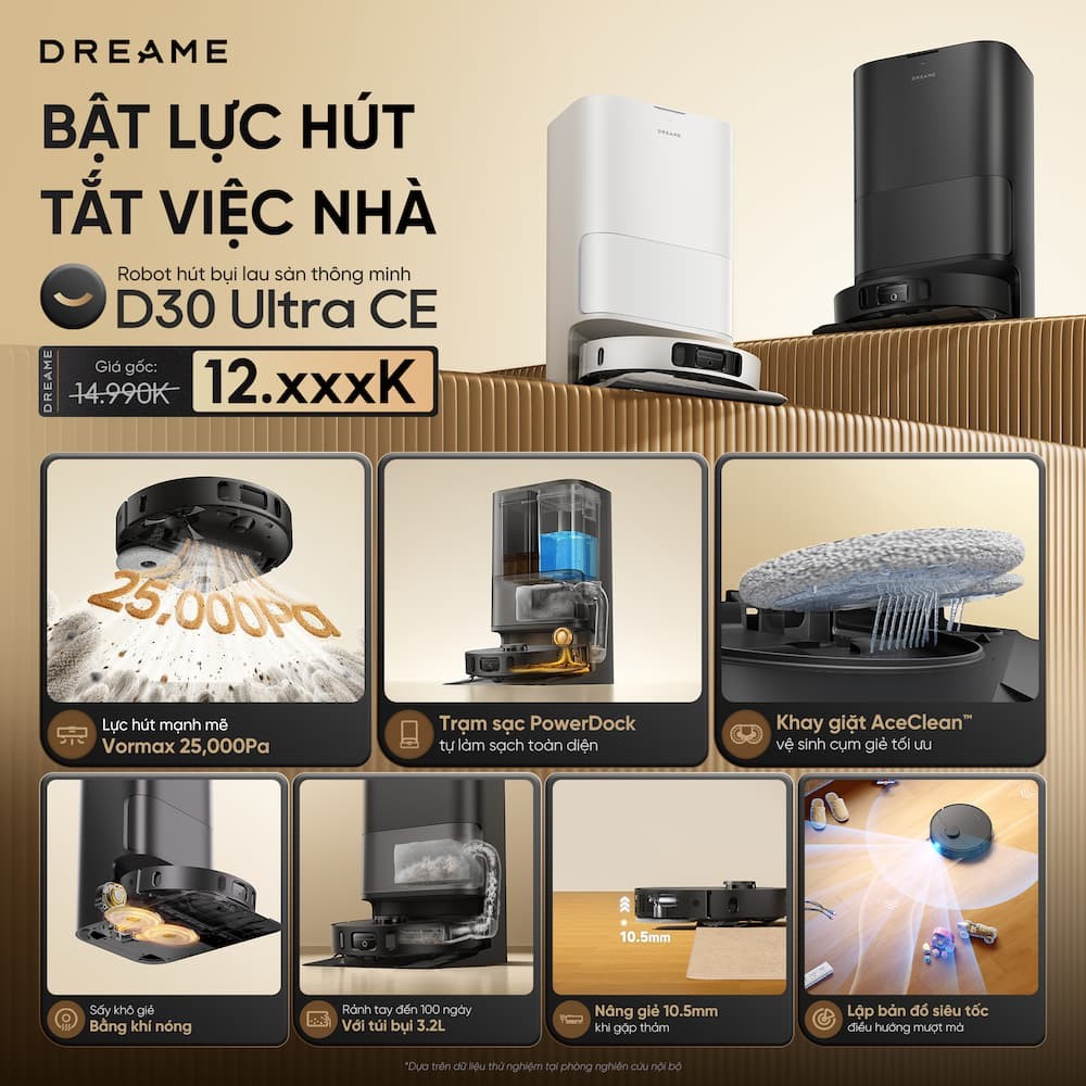 Robot hút bụi lau sàn Dreame D30 Ultra CE 3