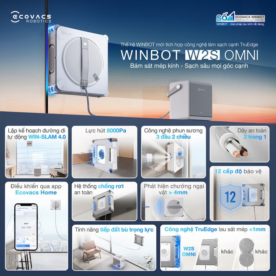 Robot lau kính Ecovacs Winbot W2S Omni 4