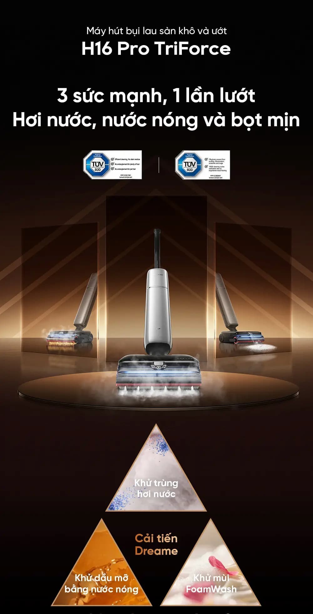 Máy hút bụi lau nhà cầm tay Dreame H16 Pro TriForce