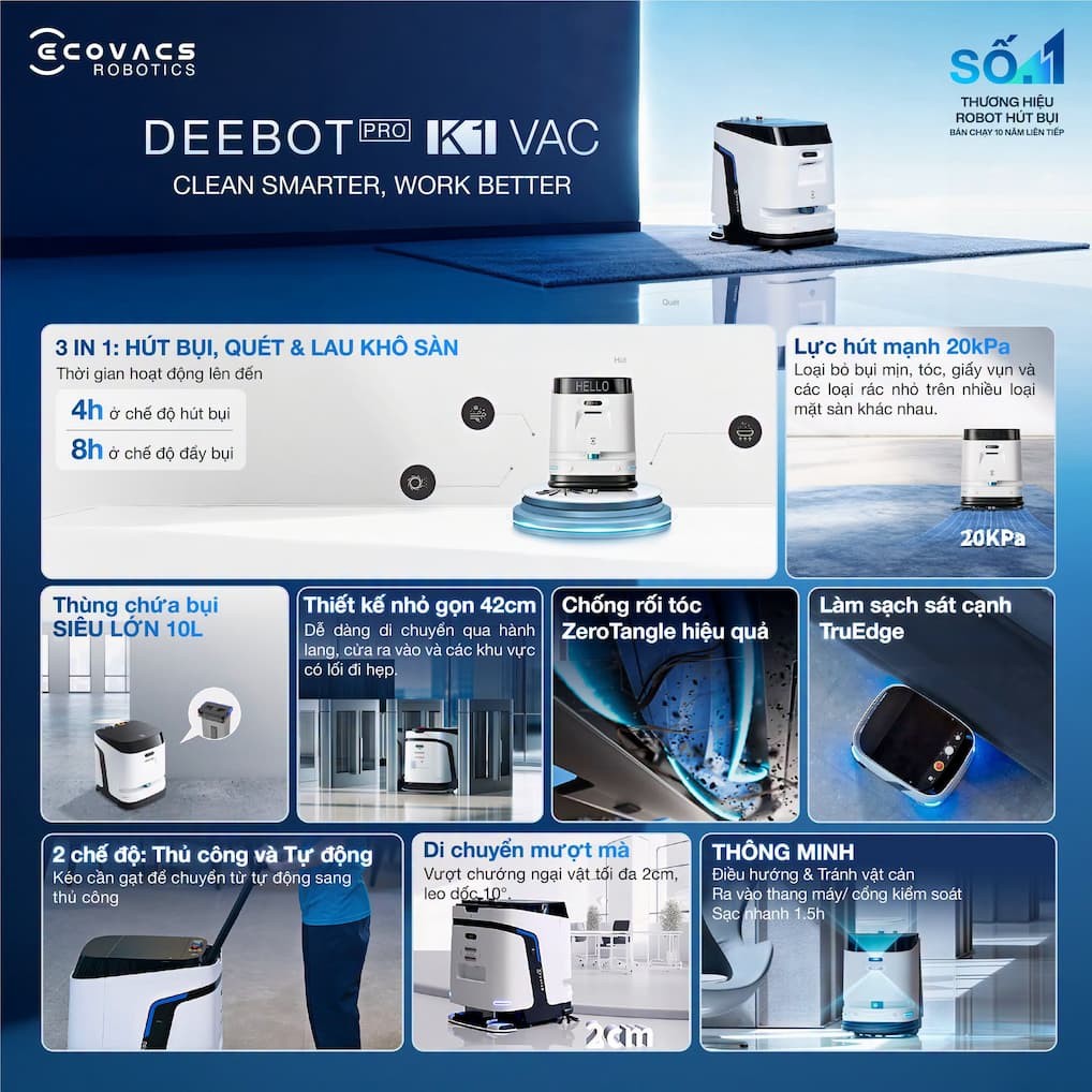 Robot hút bụi lau sàn công nghiệp Ecovacs DEEBOT PRO K1 VAC 2