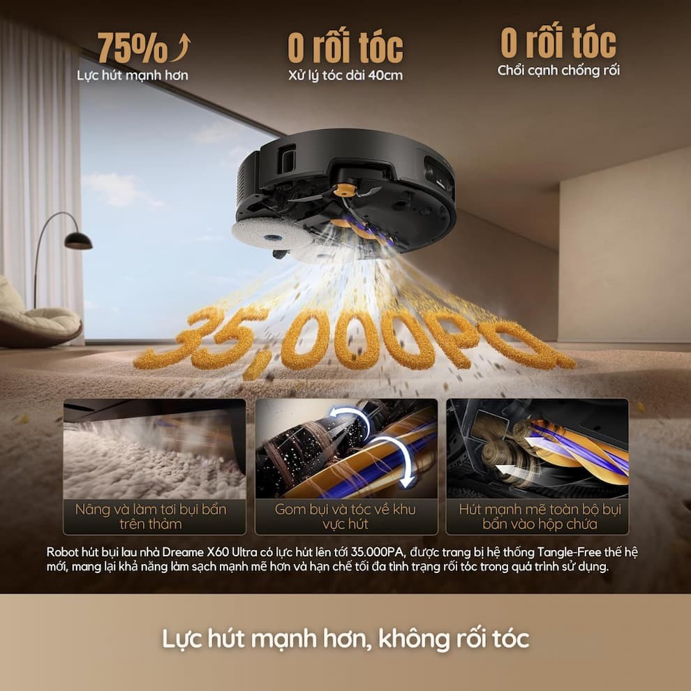 robot Dreame chống rối tóc