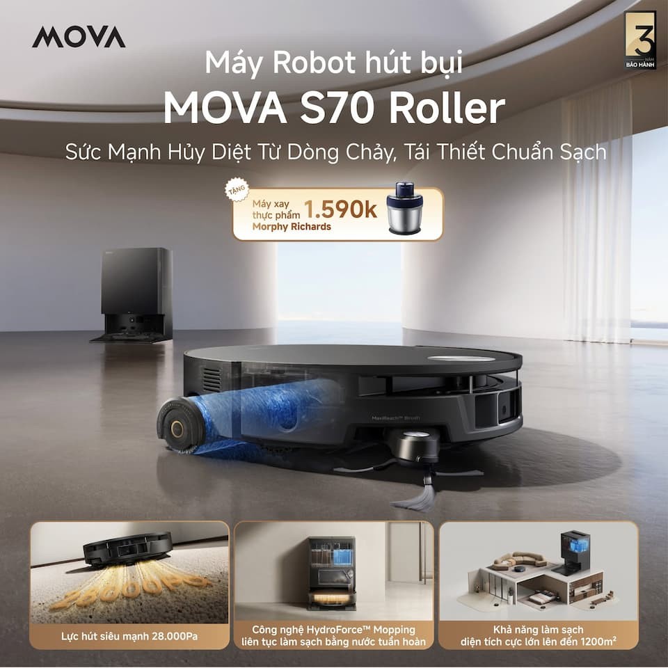 Robot hút bụi lau sàn MOVA S70 Roller