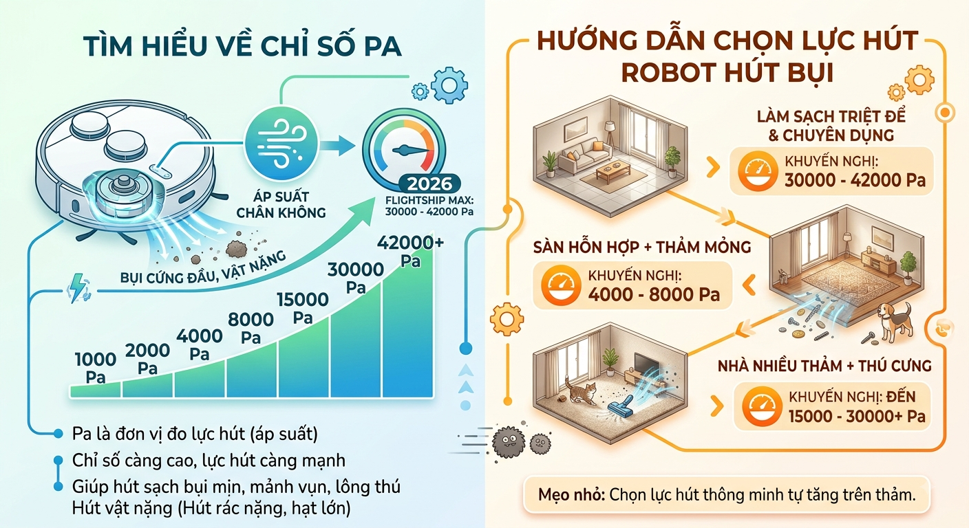 TÌM HIỂU VỀ CHỈ SỐ PA VÀ HƯỚNG DẪN CHỌN LỰC HÚT ROBOT HÚT BỤI