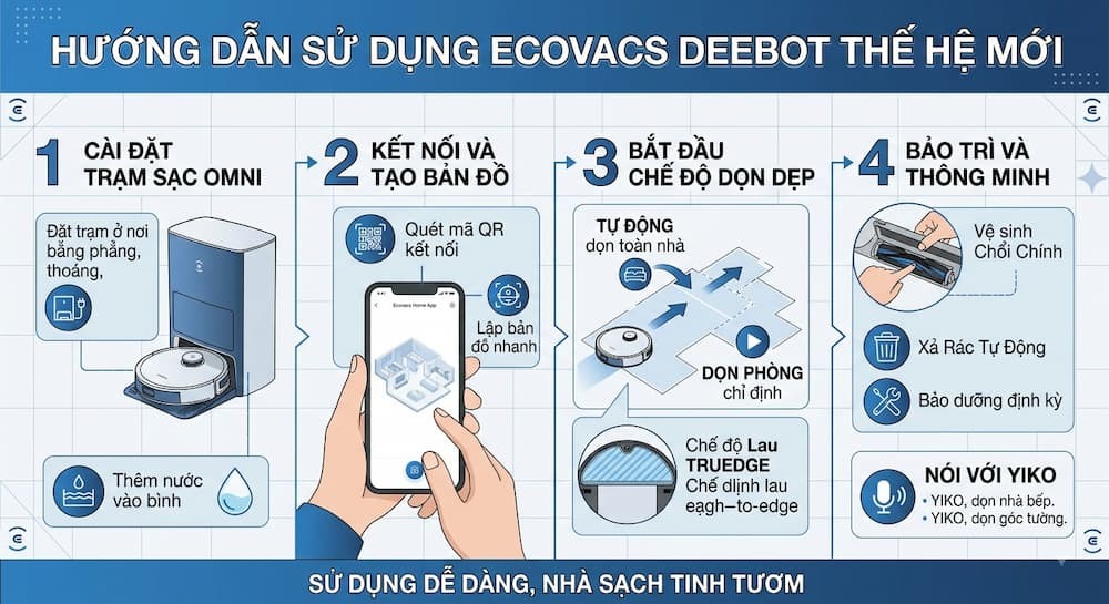 HƯỚNG DẪN SỬ DỤNG ROBOT HÚT BỤI LAU NHÀ ECOVACS DEEBOT THỆ HỆ MỚI