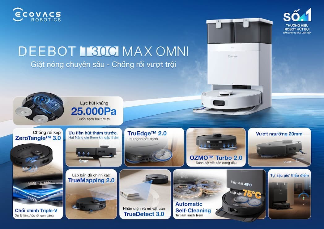 Điểm Nổi Bật Về Công Nghệ & Tính Năng Ecovacs Deebot T30C Max Omni
