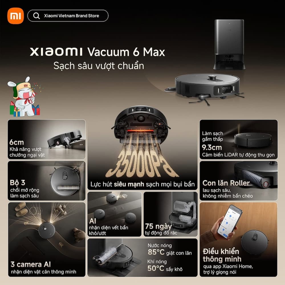 Các điểm đột phá và công nghệ nổi bật Robot hút bụi lau nhà Xiaomi Robot Vacuum 6 Max