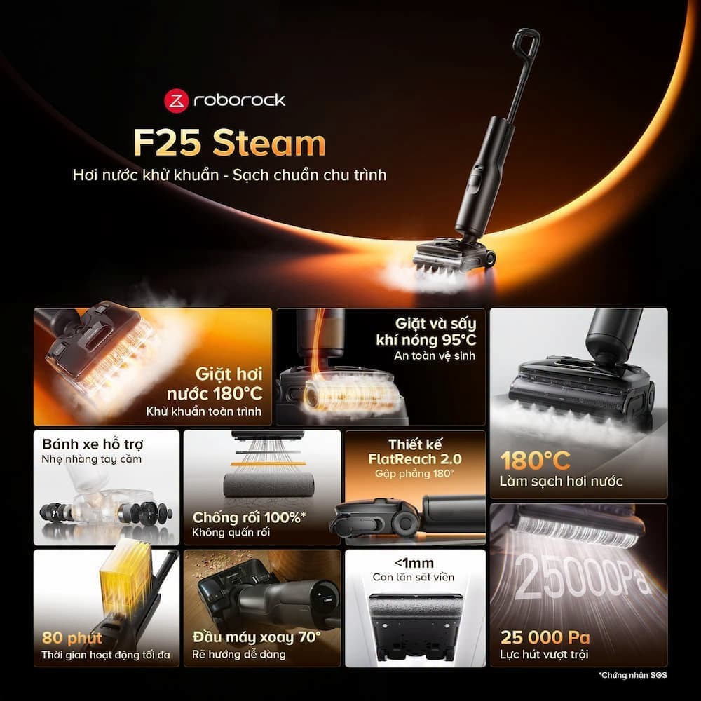 Roborock F25 Steam (Lựa chọn thay thế: Máy hút bụi lau nhà cầm tay Khô & Ướt)