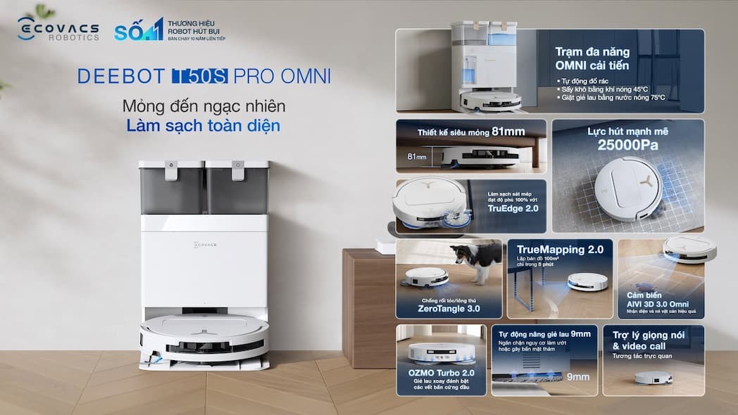 Robot hút bụi lau nhà Ecovacs Deebot T50S Pro Omni 3