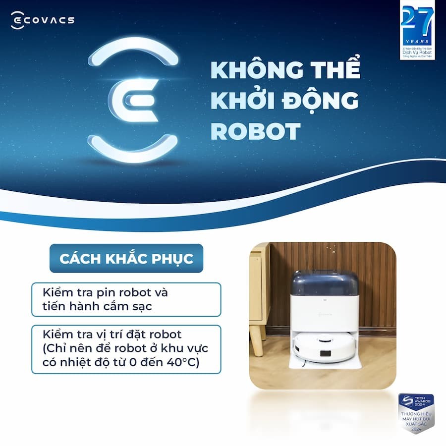 Lỗi Pin Chai / Sập Nguồn Đột Ngột trên robot hút bụi lau nhà Ecovacs Deebot