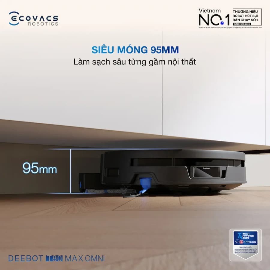 Trang bị công nghệ dToF và AIVI 3D 3.0 giúp lập bản đồ không gian chính xác, nhận diện vật cản theo thời gian thực và tránh va chạm
