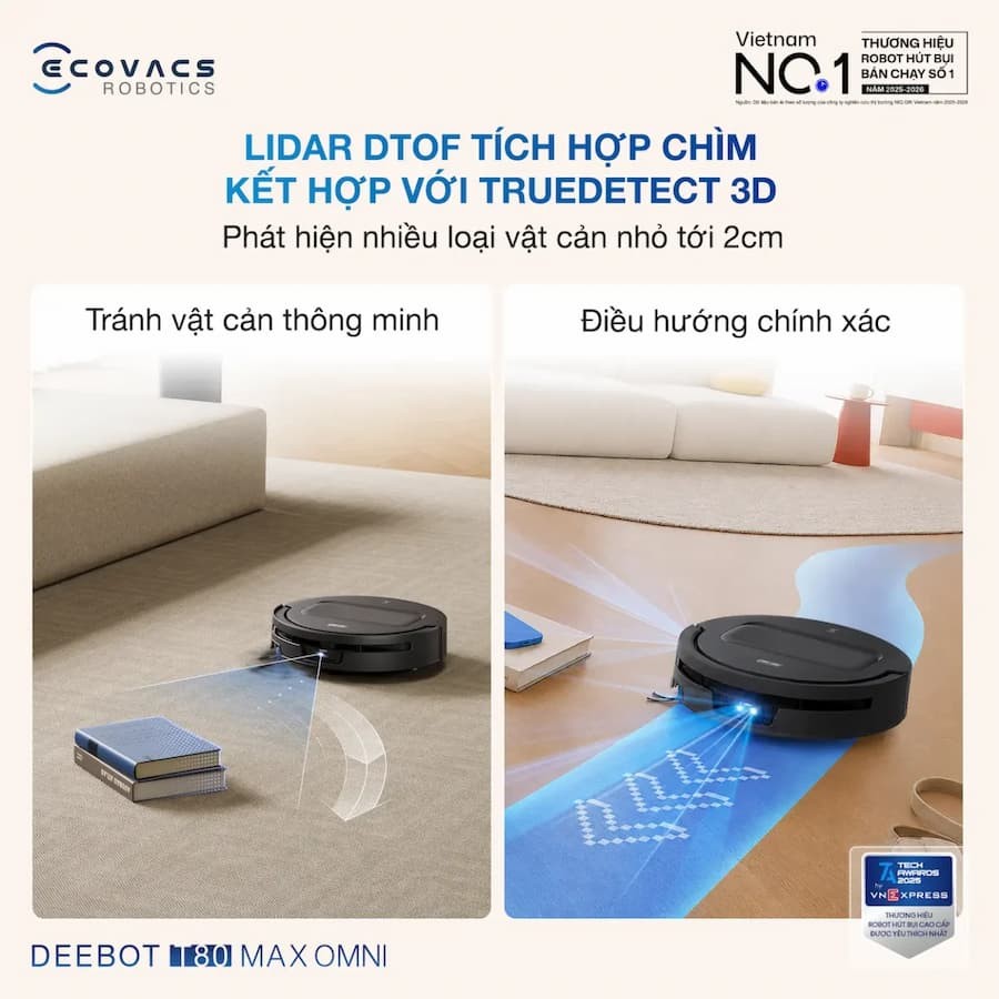 Điều hướng thông minh và Tránh chướng ngại vật AI của Deebot T80 Max Omni