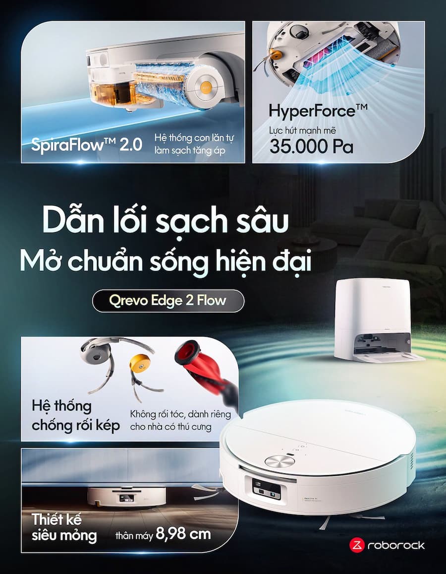 Robot hút bụi lau nhà Roborock Qrevo Edge 2 Flow 4