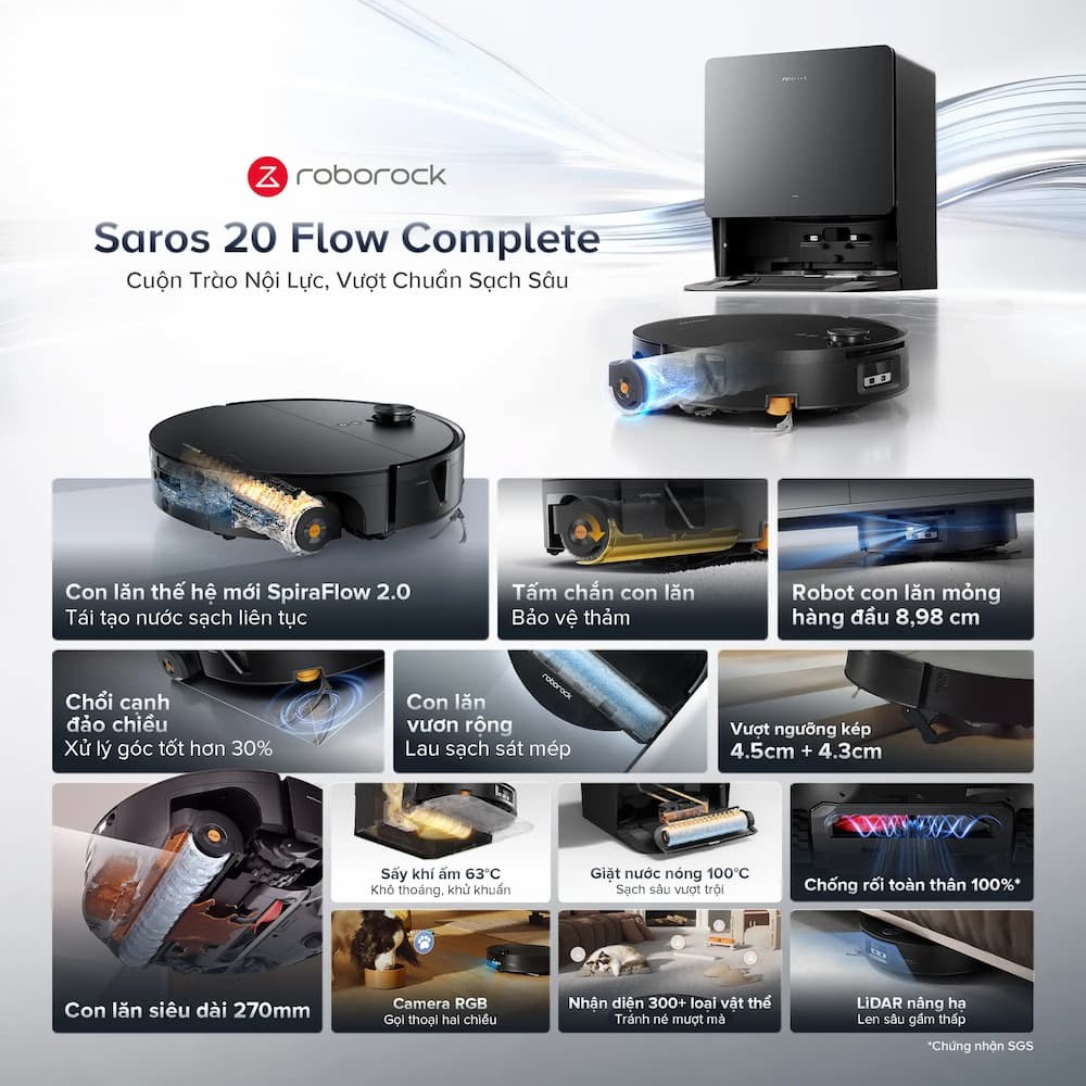 Những Điểm Nổi Bật Trên Robot Hút bụi Lau nhà Roborock Saros 20 Flow Complete